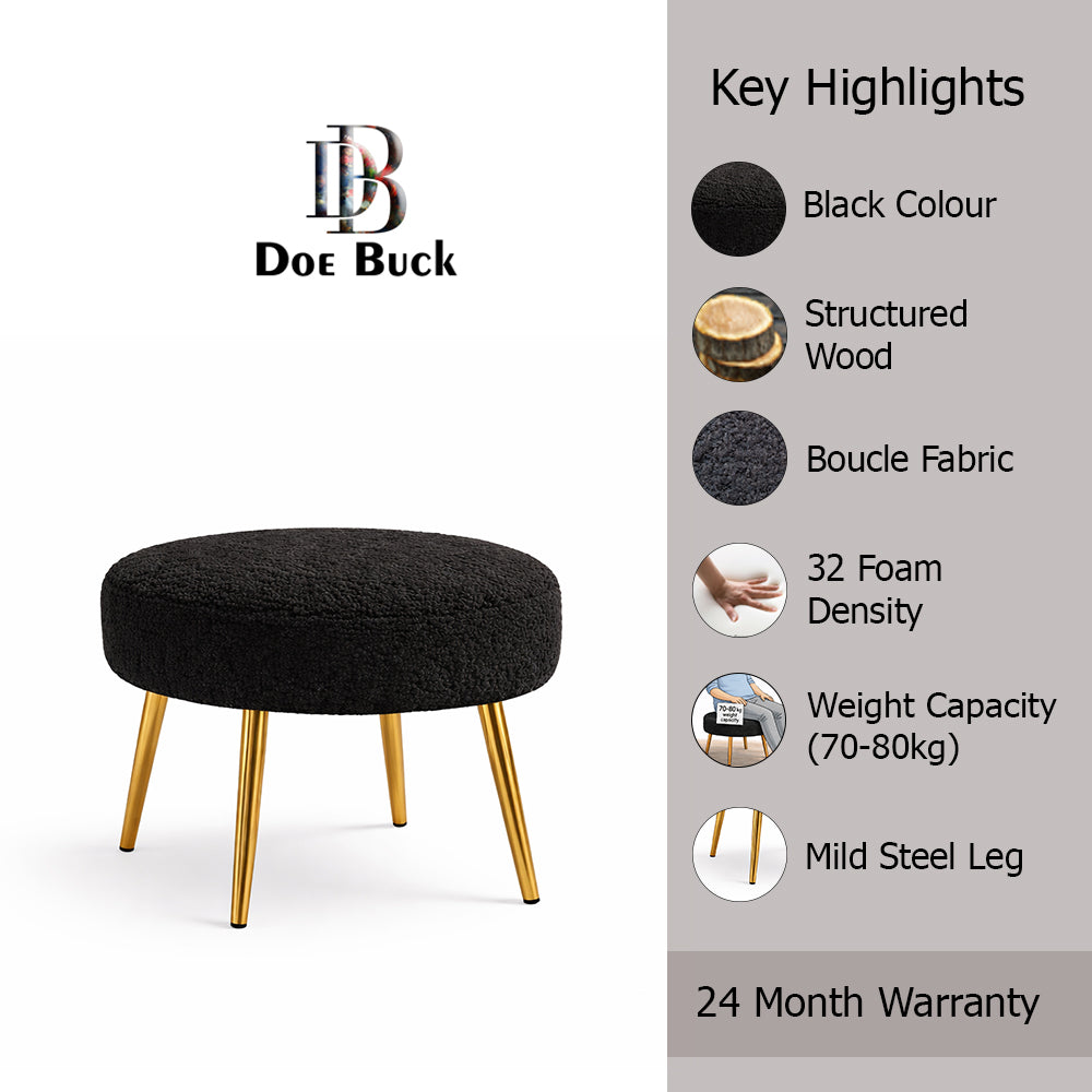 Luna Bouclé Ottoman With Golden Legs