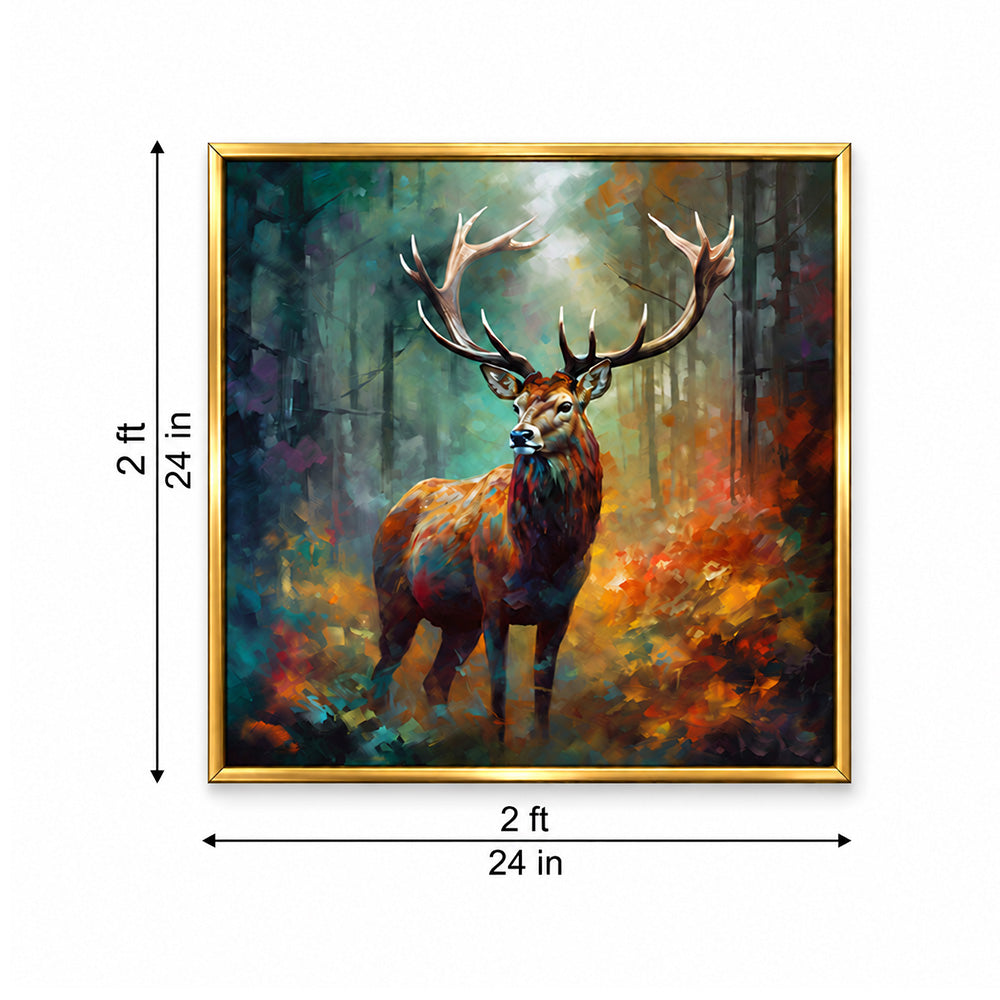 Colourful Stag in Forest Canvas Wall Painting