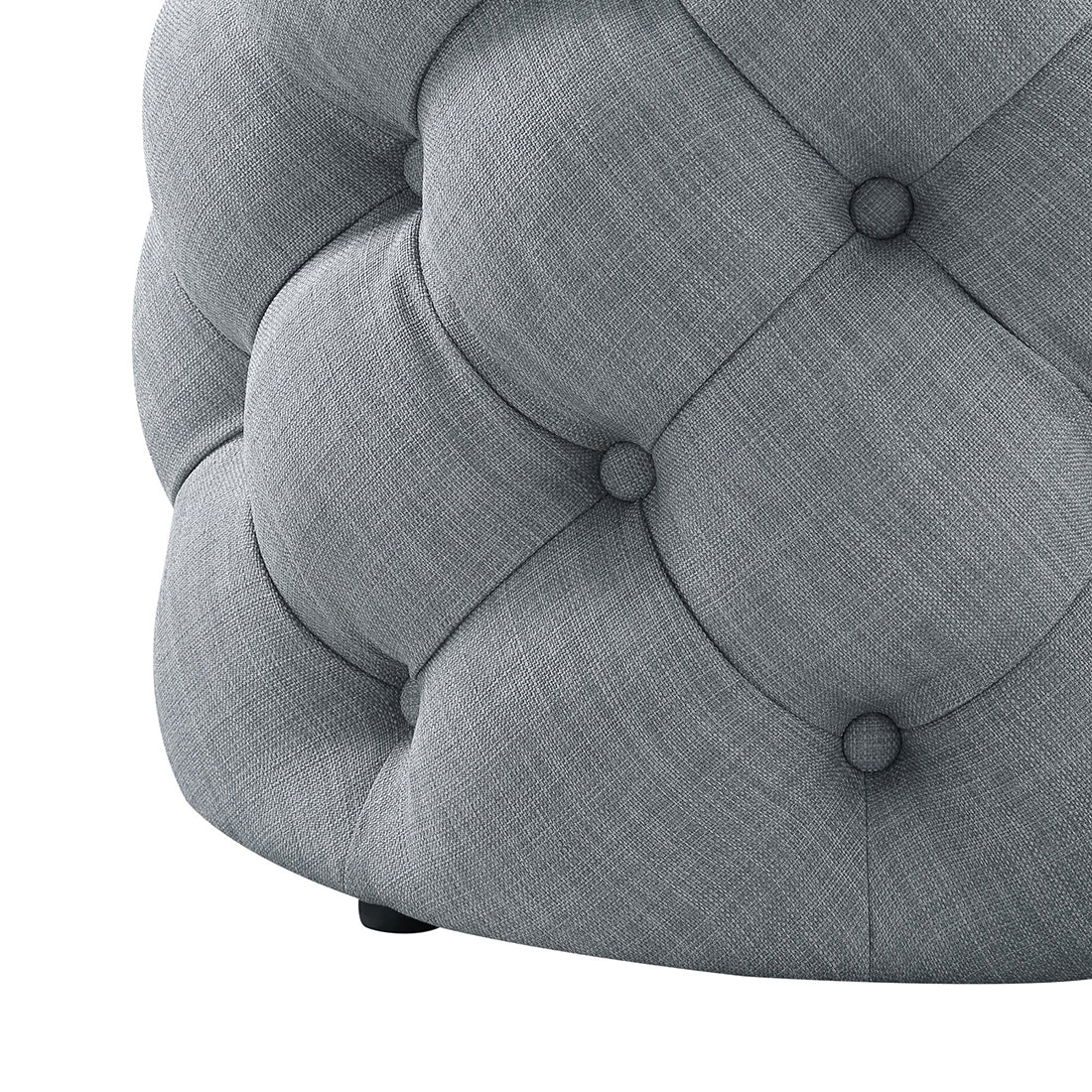 Round Tufted Velvet Ottaman/Poufee In Light Grey