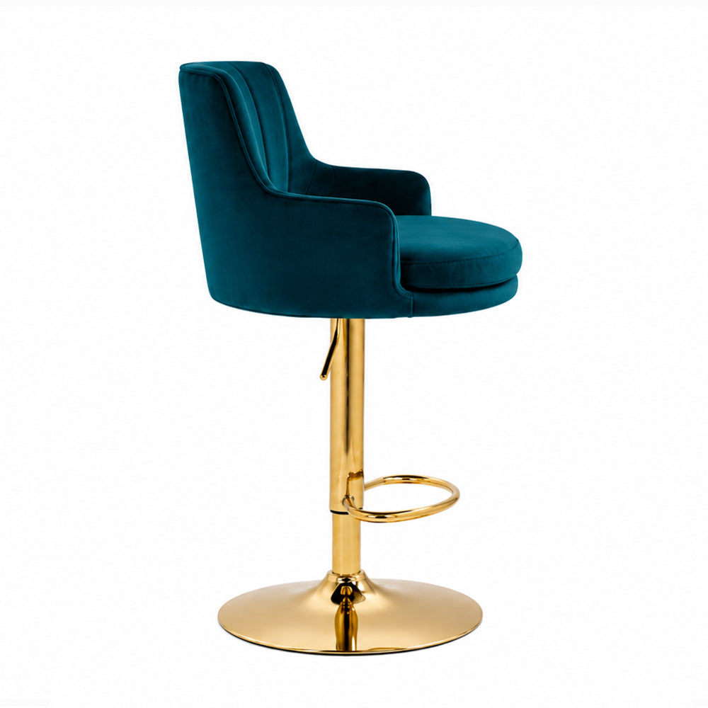 Doe Buck Oliver Luxury Teal Blue Velvet Adjustable Bar Stool Chair with Gold Hydraulic Base – Modern Kitchen Island & Breakfast Counter Seating
