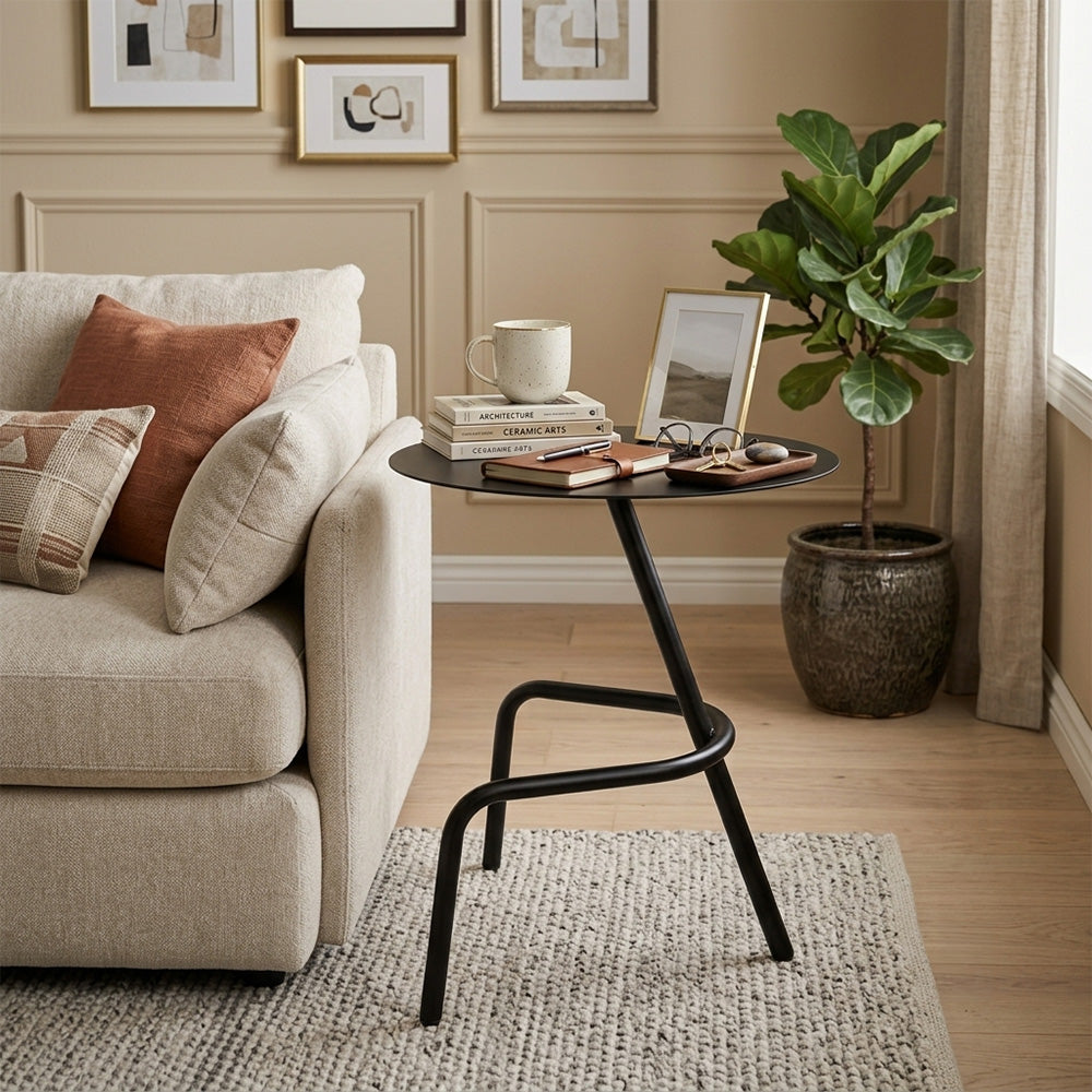 Modern Metal Round Side Table with Sculptural Loop Base