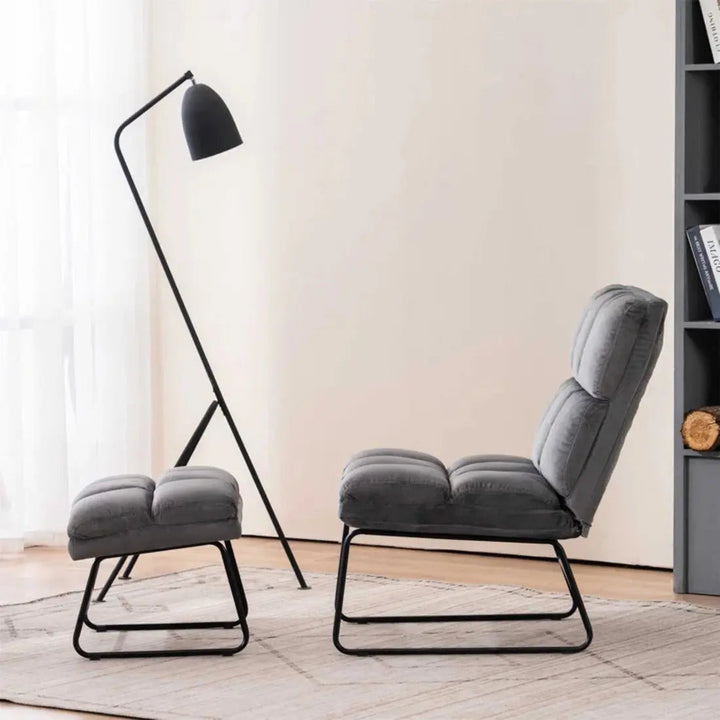 Hiltonia Chair with Ottoman – Grey