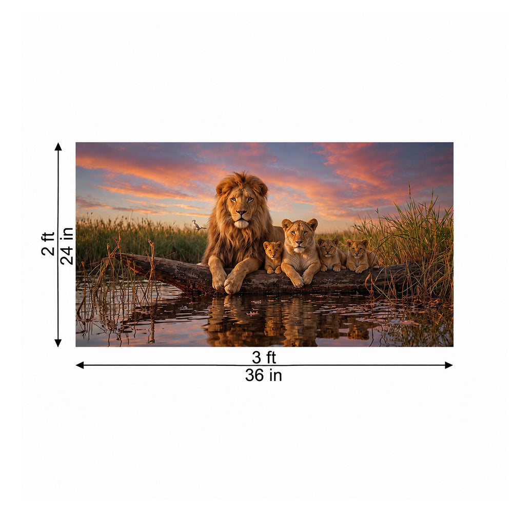 Lion Family at Sunset Canvas Wall Painting