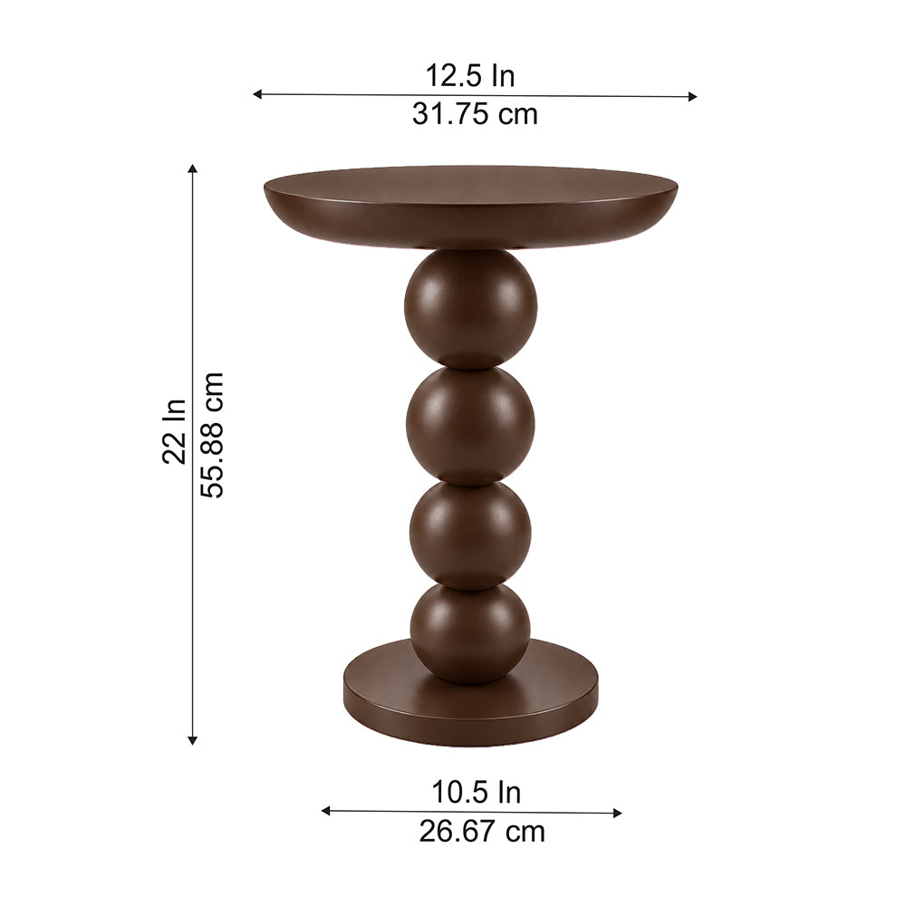 Modern Metal Round Side Table with Beaded Pedestal Base