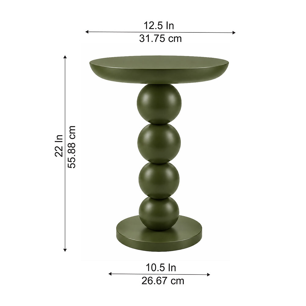 Modern Metal Round Side Table with Beaded Pedestal Base