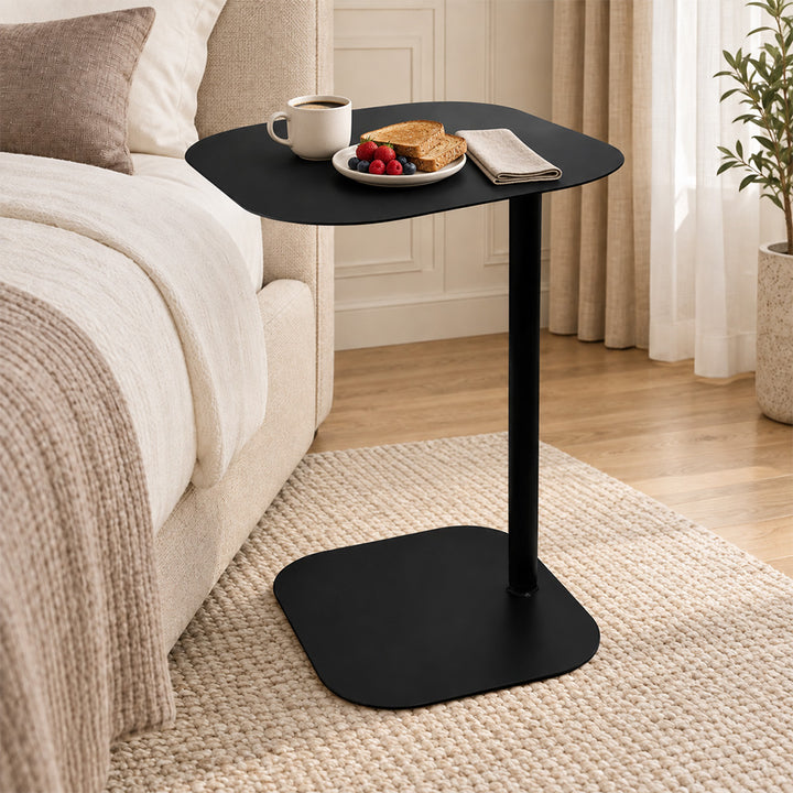 C-shaped metal side table with square top