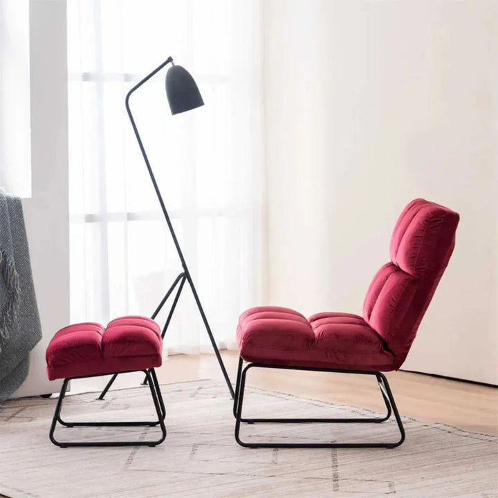 Hiltonia Chair with Ottoman – Burgundy