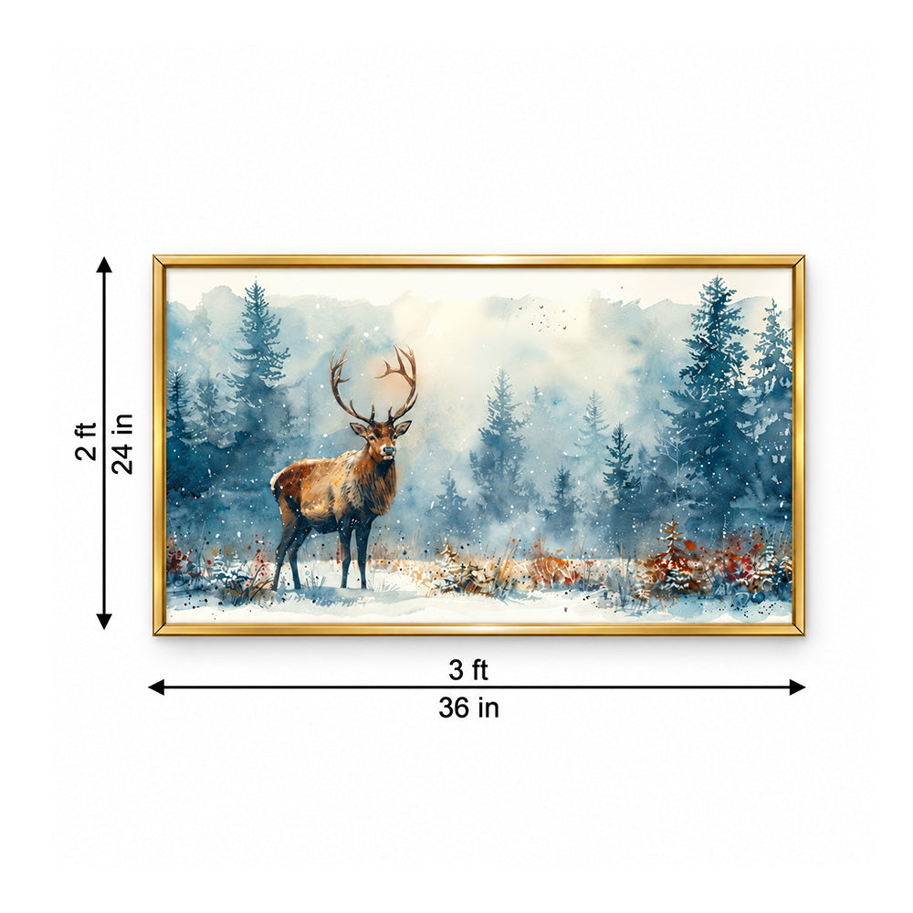 Winter Deer Landscape Canvas Wall Painting
