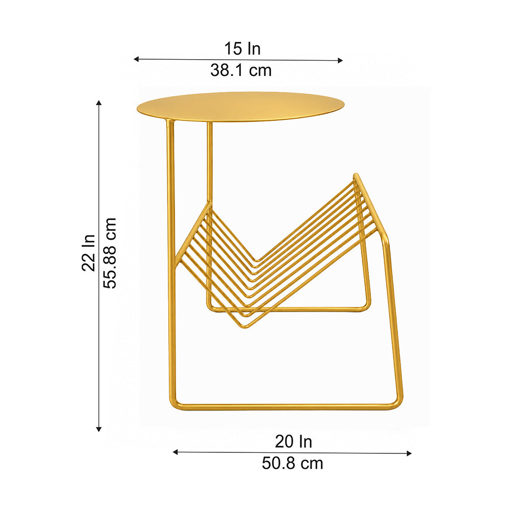 Modern Metal Round Side Table with Geometric Magazine Rack