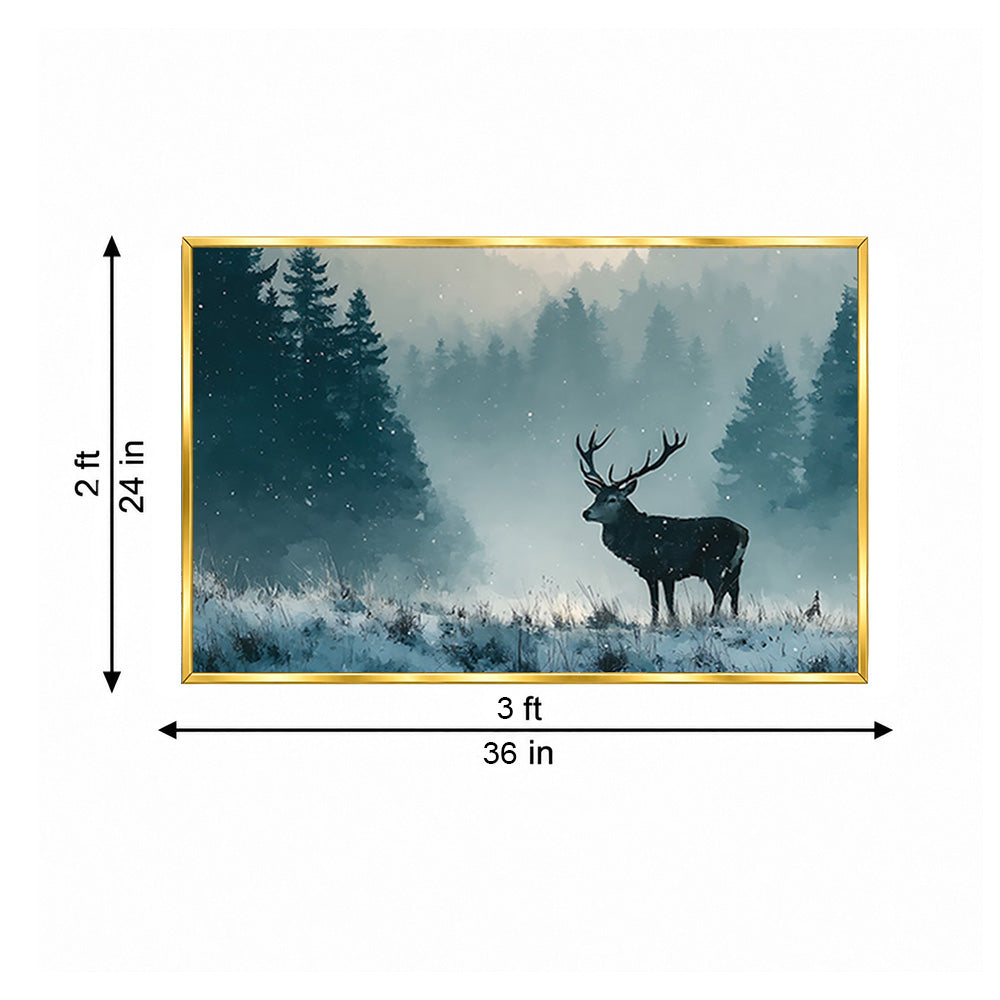 Stag in Snowy Forest Canvas Wall Painting
