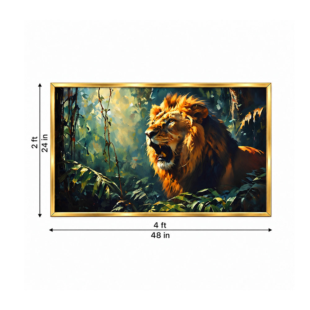 Lion in Green Forest Canvas Wall Painting