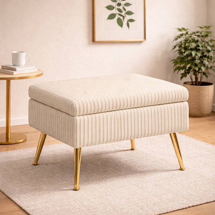 Doe Buck Ribbed Ottoman|Beige