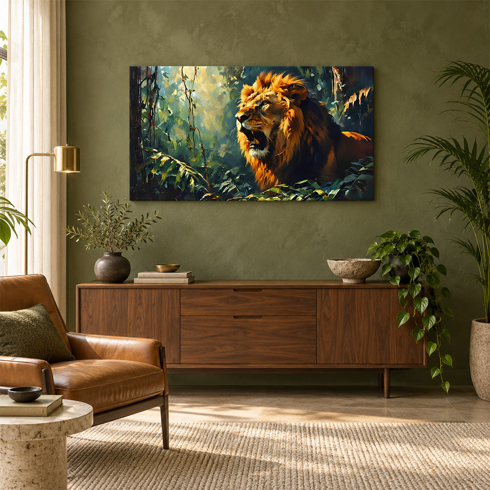 Lion in Green Forest Canvas Wall Painting