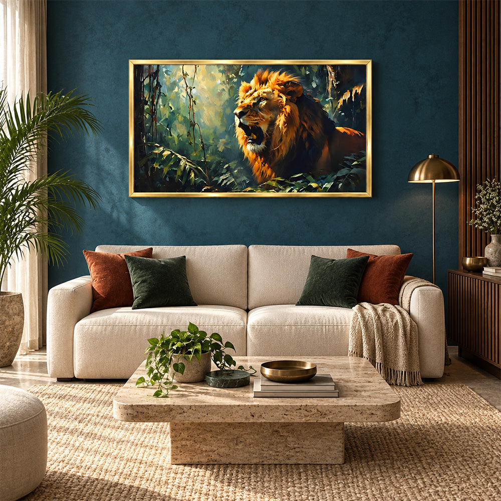Lion in green forest canvas wall painting