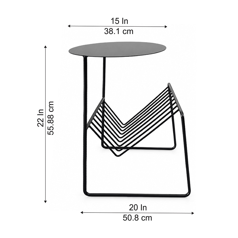 Modern Metal Round Side Table with Geometric Magazine Rack