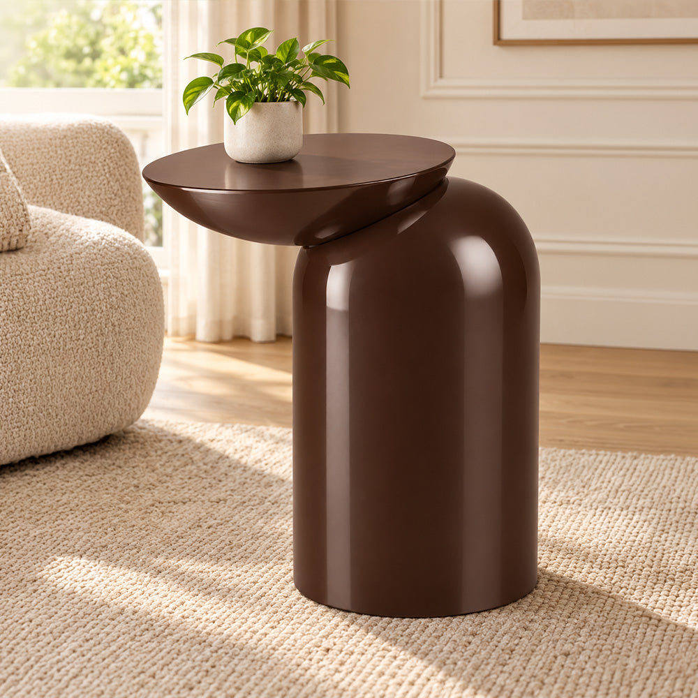 Modern Metal Sculptural Offset Bowl Side Table