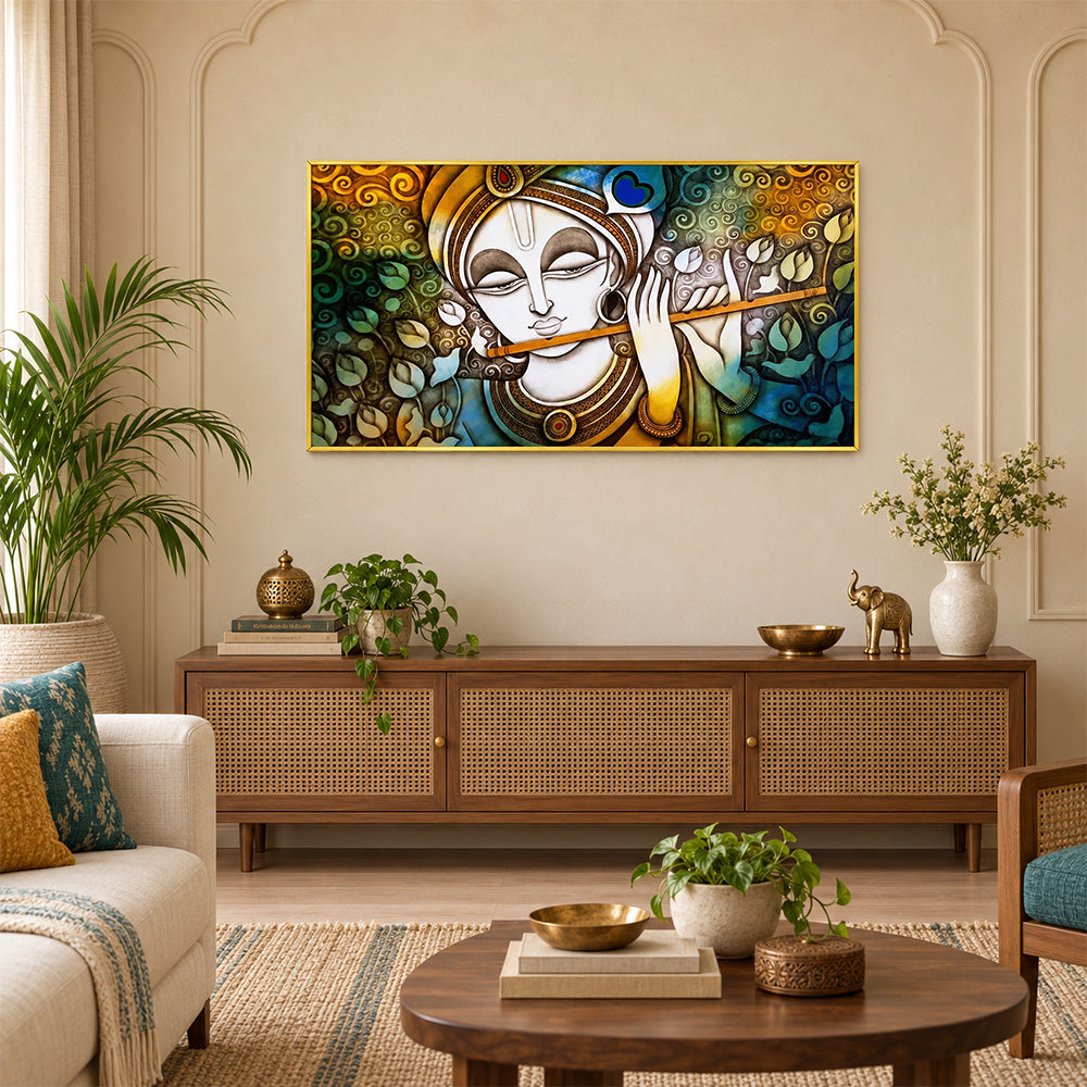 Beautiful Lord Krishna Divine Canvas Wall Painting
