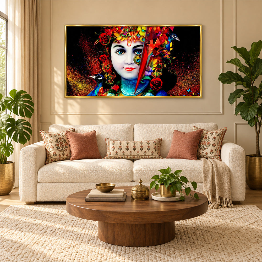Lord Krishna with peacock canvas wall painting