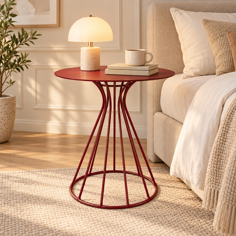 Metal Round Side Table with Sculptural Curved Base