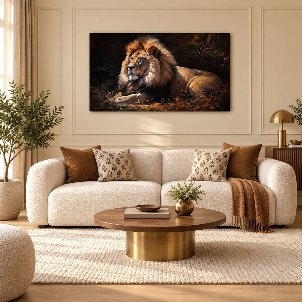 Lion King on Rocky Peak Canvas Wall Painting