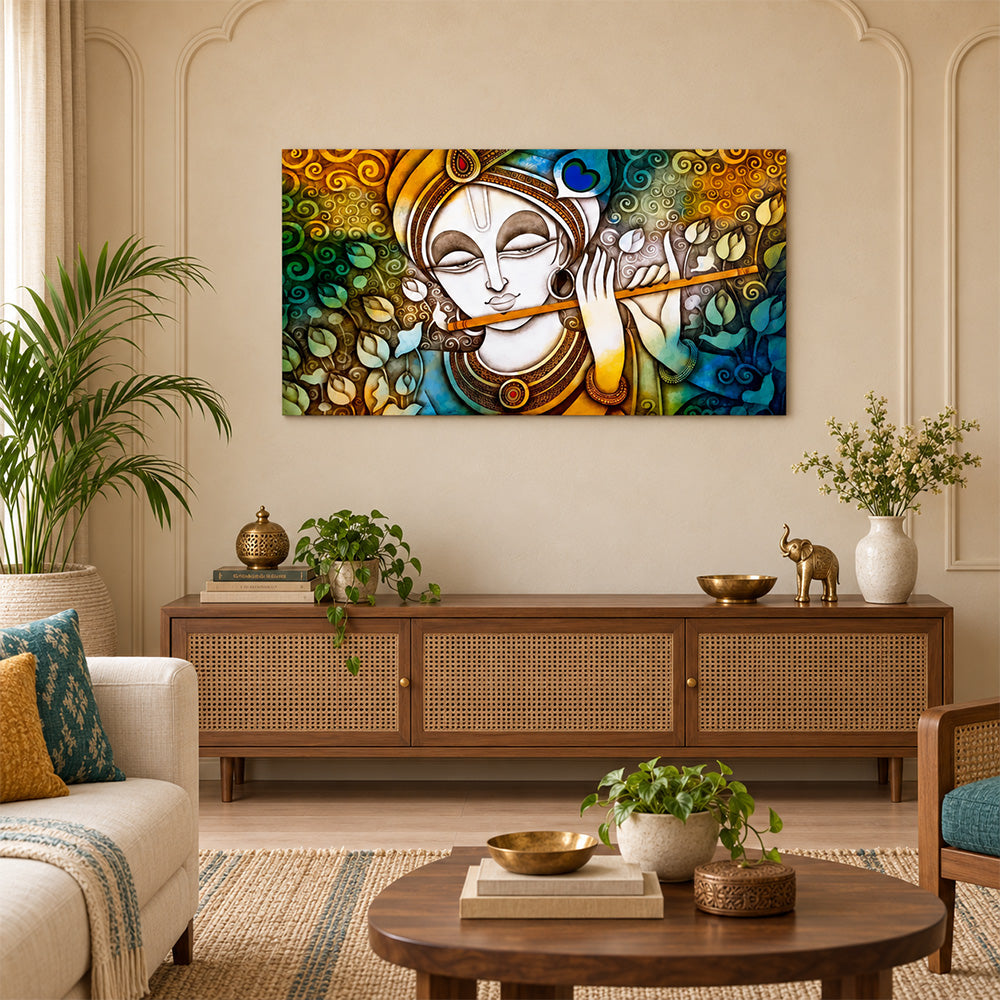 Beautiful Lord Krishna canvas wall painting
