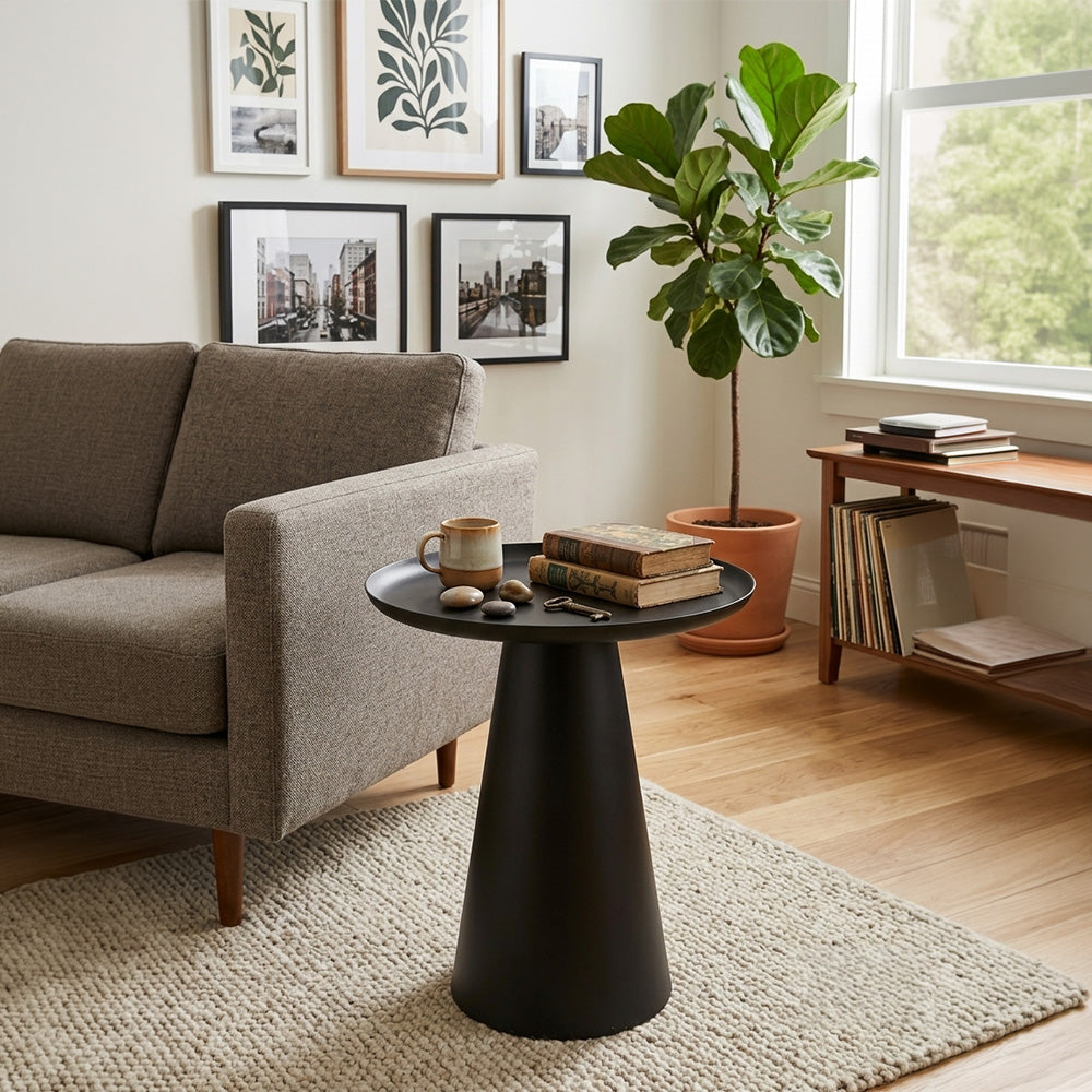 Modern Metal Tray-Top Pedestal Side Table