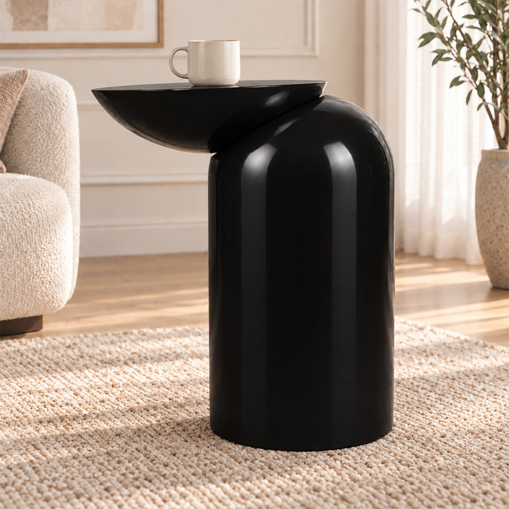 Sculptural offset bowl metal side table