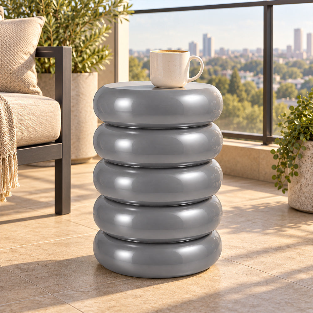 Modern Metal Sculptural Ribbed Round Side Table