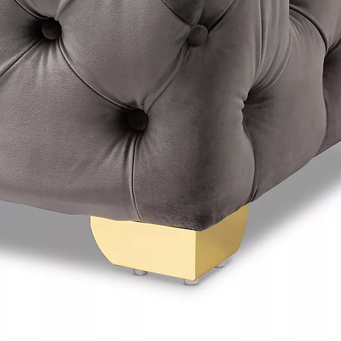 Square Velvet Ottoman/Poufee In Grey /Gold