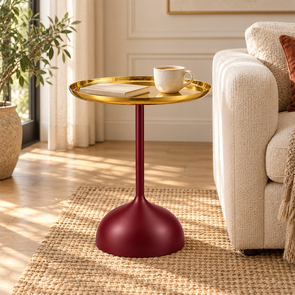 Metal Round Side Table with Flared Pedestal Base
