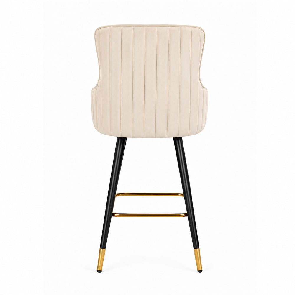 Doe Buck Nolen Luxury Beige Upholstered Counter Height Bar Stool Chair with Gold-Tipped Metal Legs – Modern Kitchen Island & Breakfast Bar Seating
