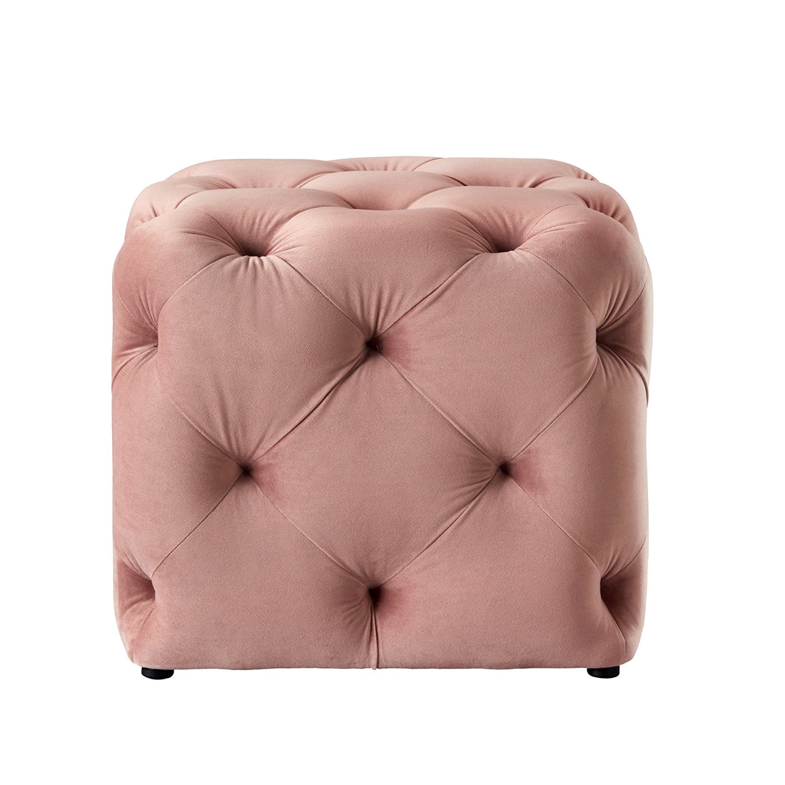 Square Tufted Velvet Ottaman/Poufee In Pink