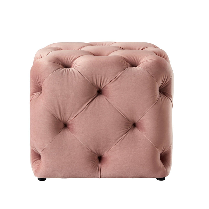 Square Tufted Velvet Ottaman/Poufee In Pink