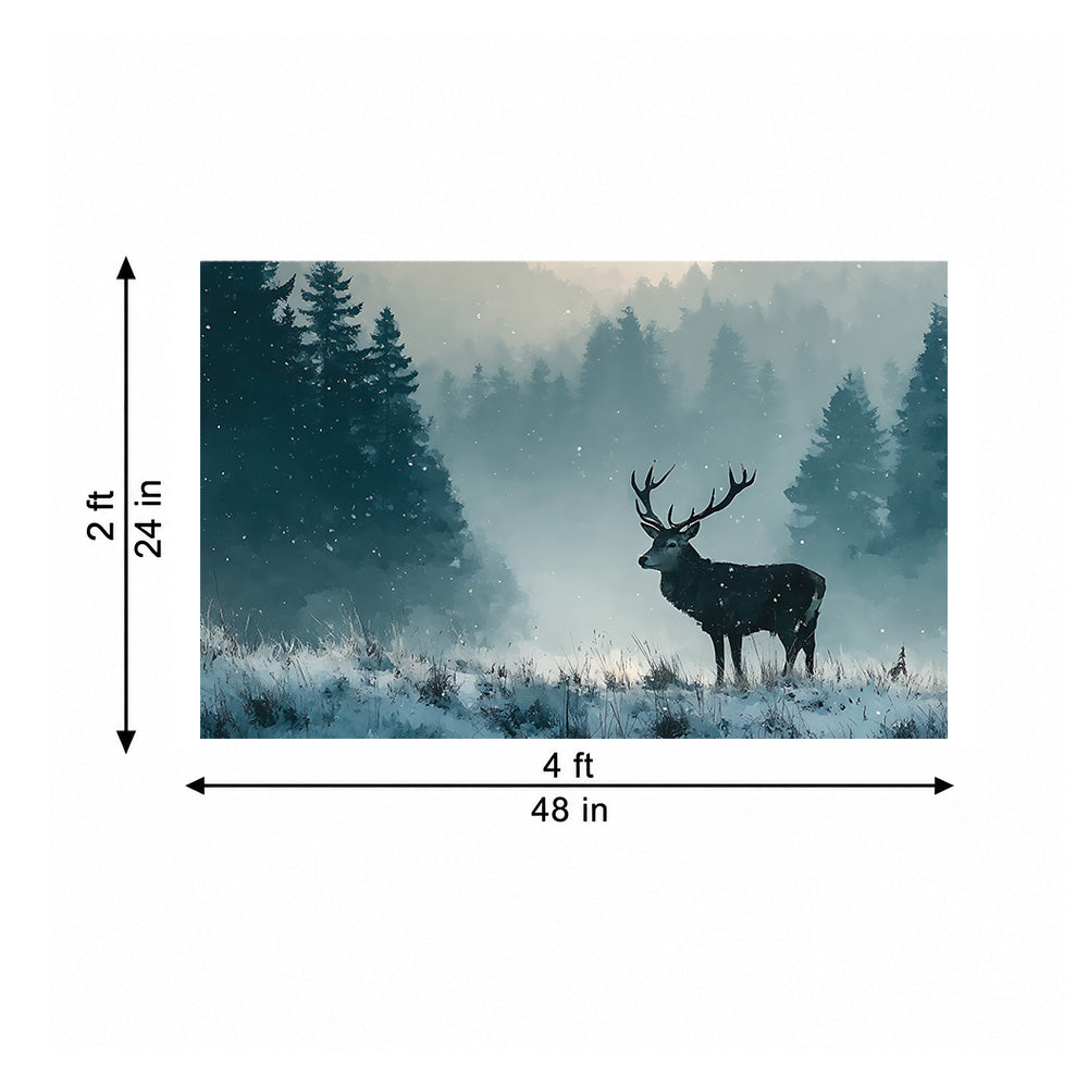 Stag in Snowy Forest Canvas Wall Painting