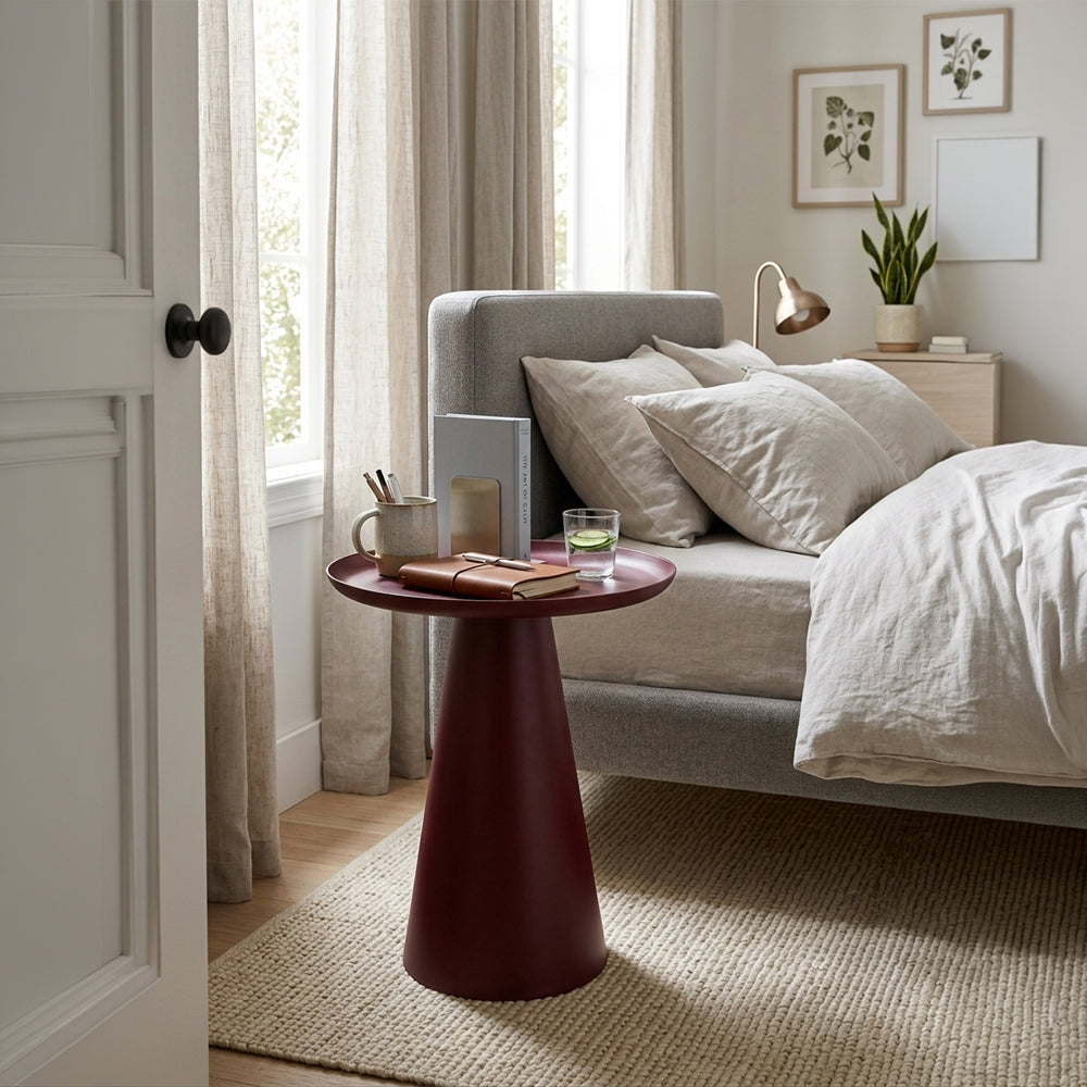 Modern Metal Tray-Top Pedestal Side Table