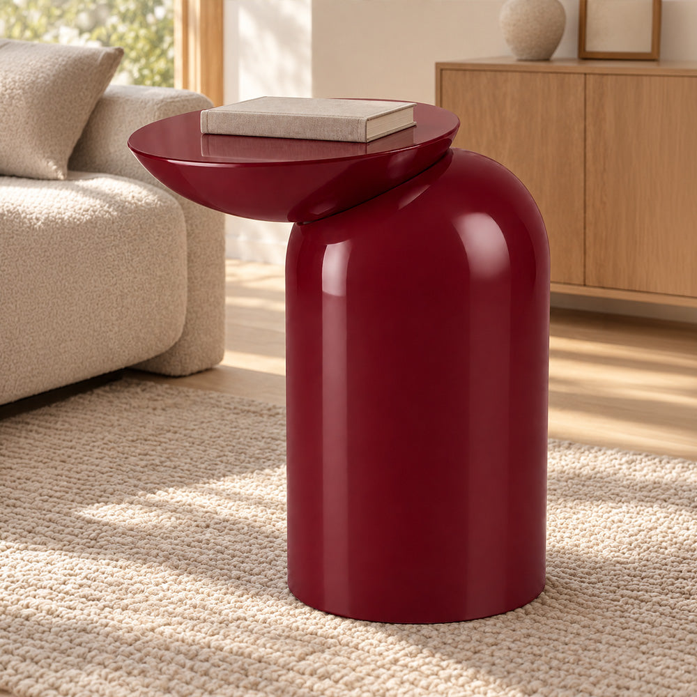 Modern Metal Sculptural Offset Bowl Side Table