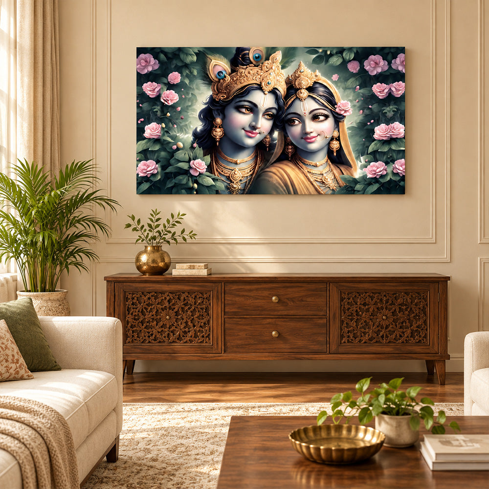 Shree Radha Krishna Divine Love Canvas Wall Painting