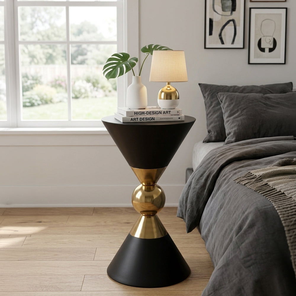 Hourglass pedestal metal side table