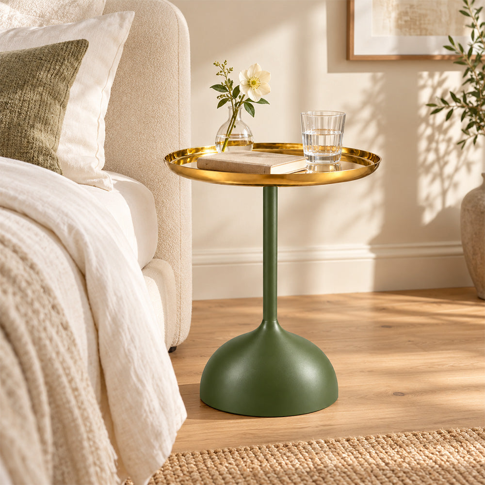 Metal Round Side Table with Flared Pedestal Base