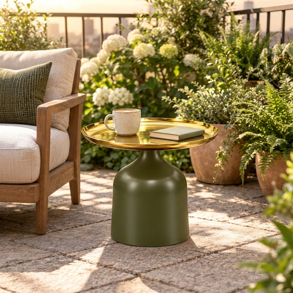 Midnight Gold Metal Round Pedestal Side Table