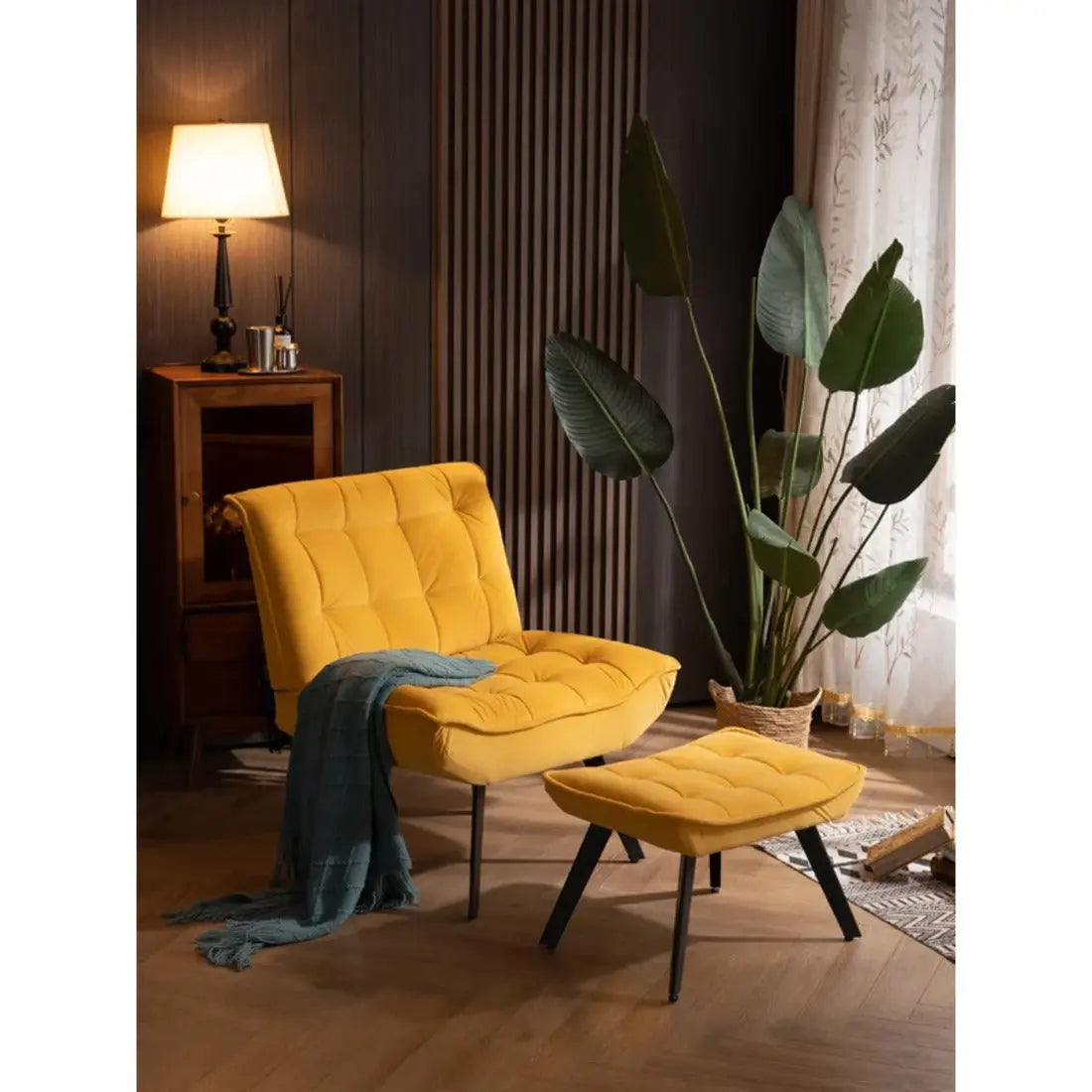 Elroy Accent Chair with Ottoman – Yellow