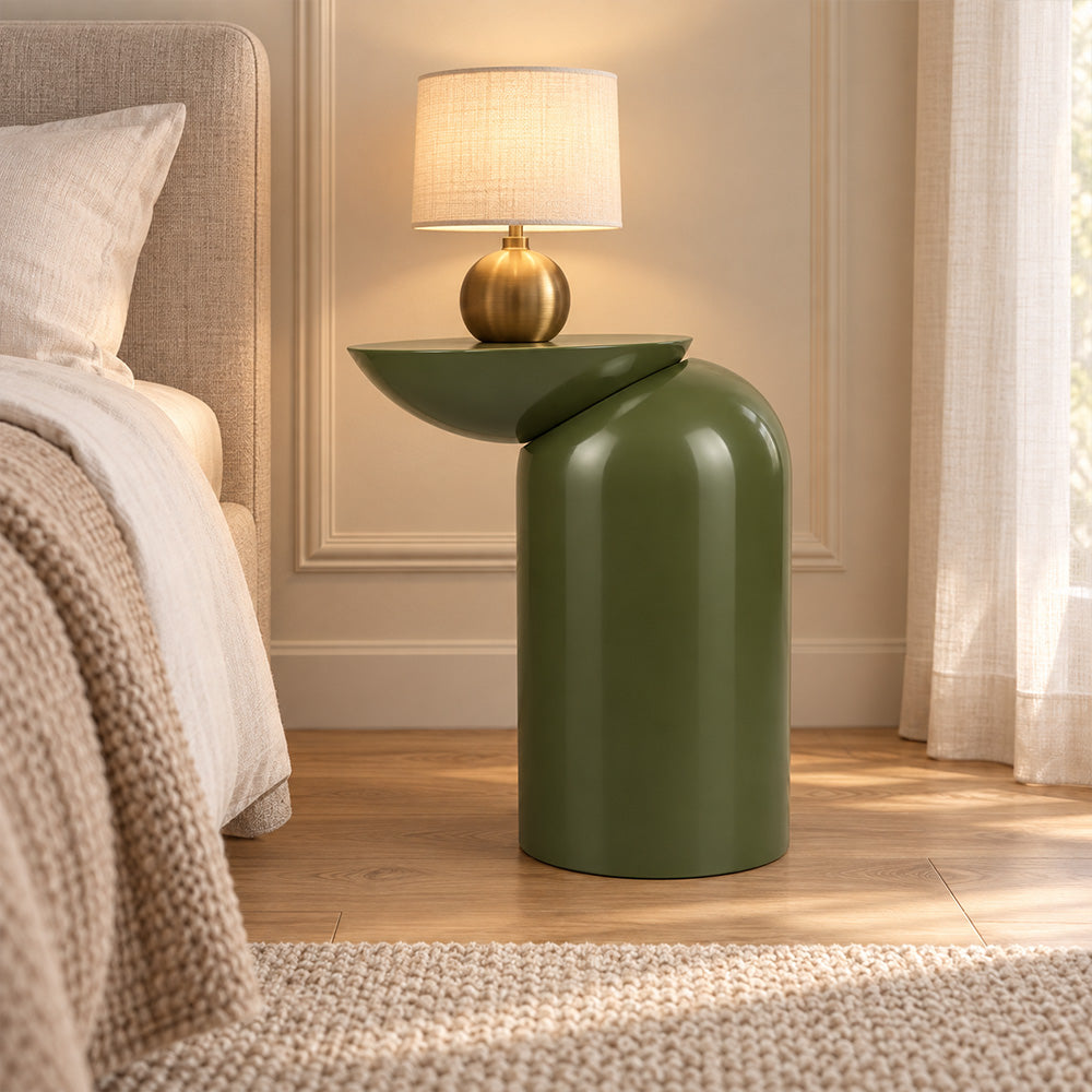 Modern Metal Sculptural Offset Bowl Side Table