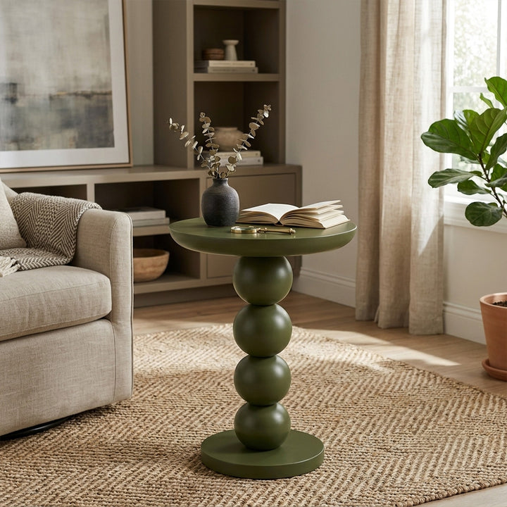 Metal round side table with beaded pedestal
