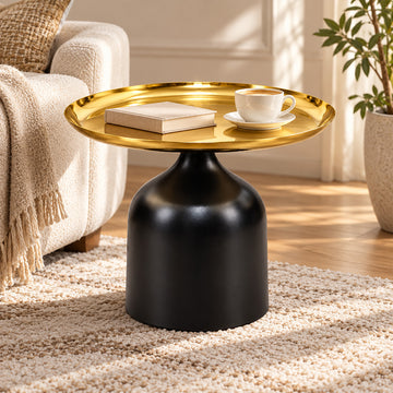 Midnight Gold Metal Round Pedestal Side Table