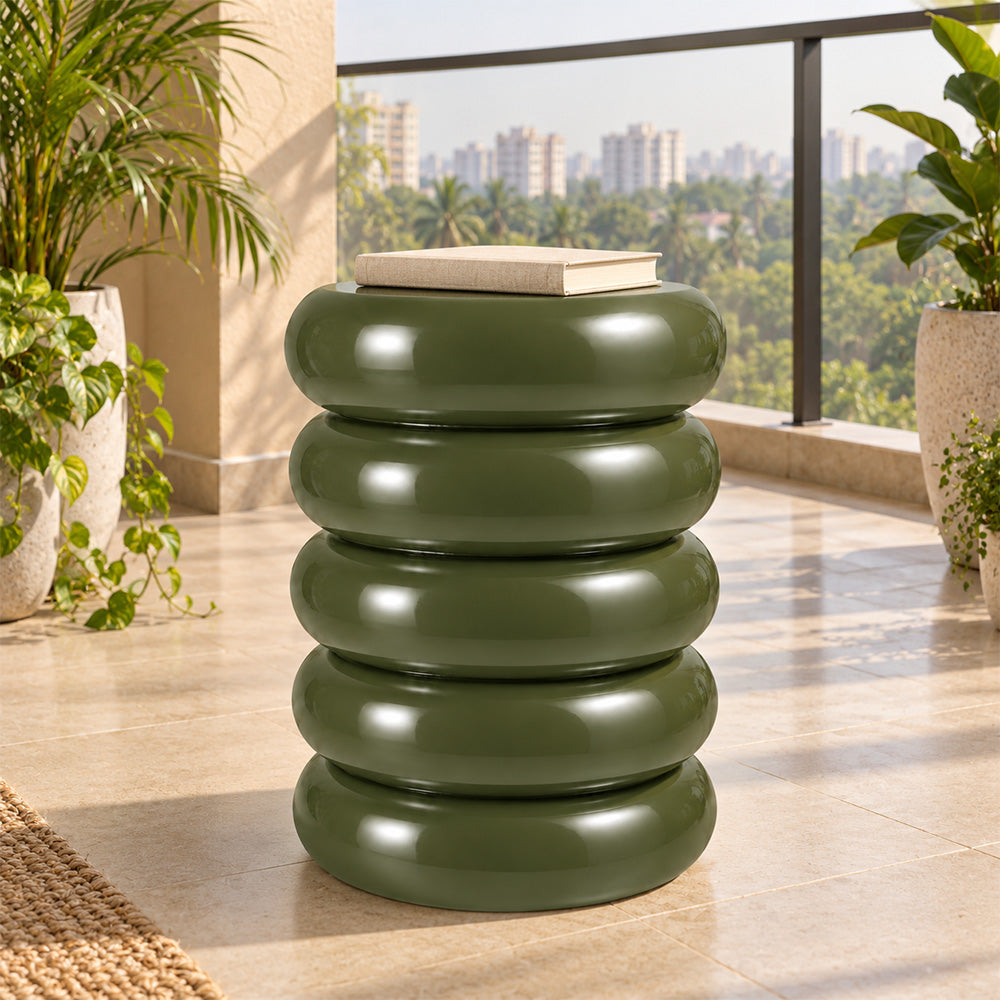 Modern Metal Sculptural Ribbed Round Side Table