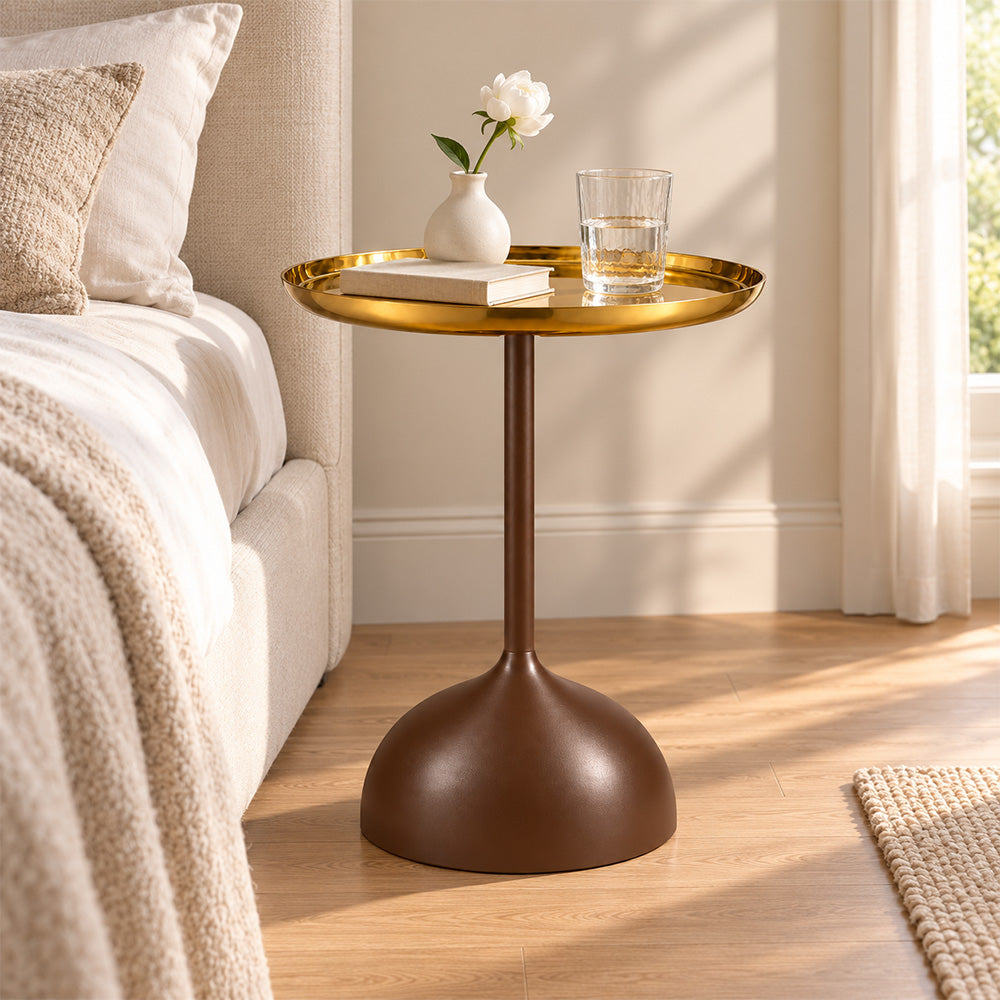 Metal Round Side Table with Flared Pedestal Base