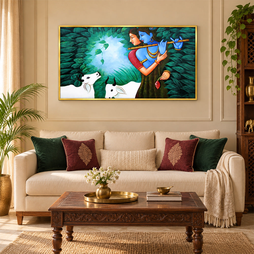 Radha Krishna in forest canvas wall painting