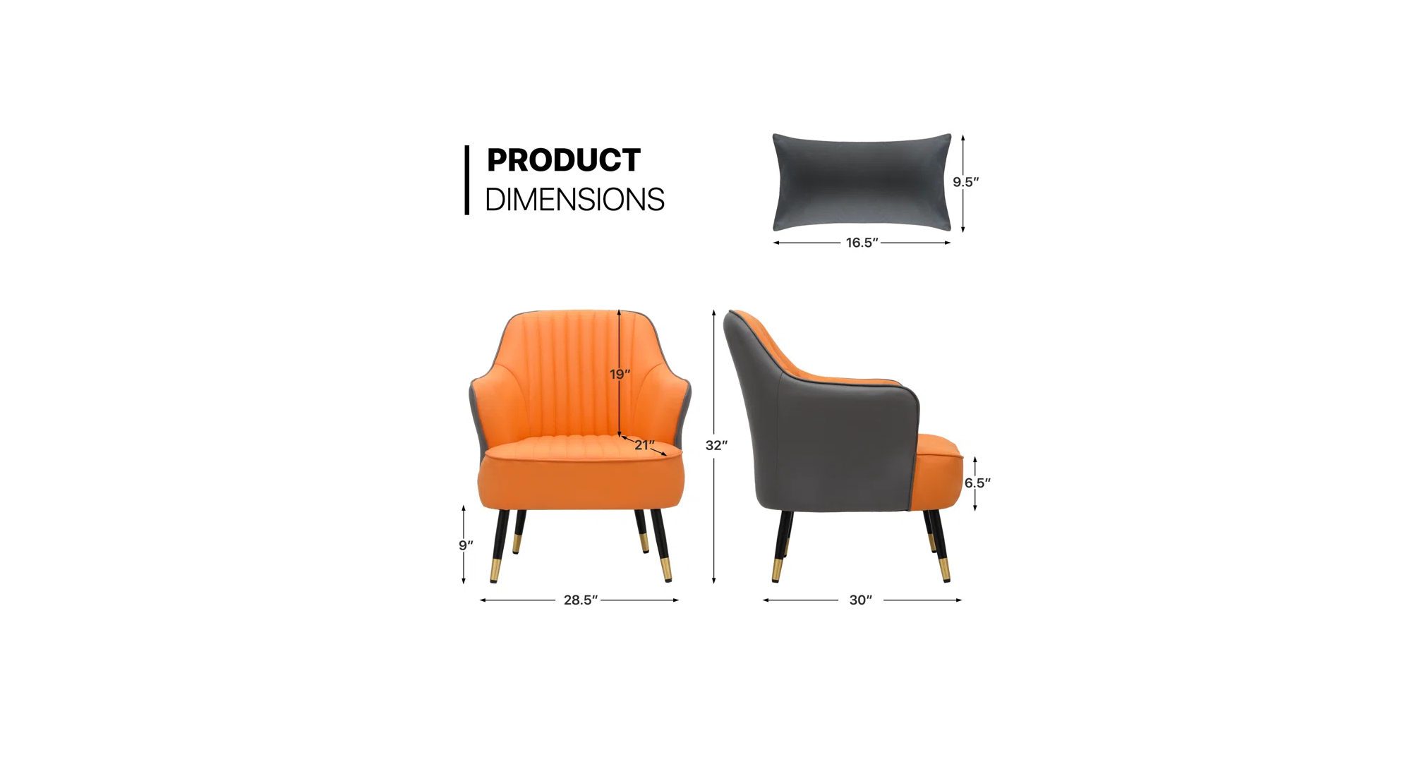 Havya Faux Leather Arm Chair Grey Orange | Faux Leather Armchair Grey Orange
