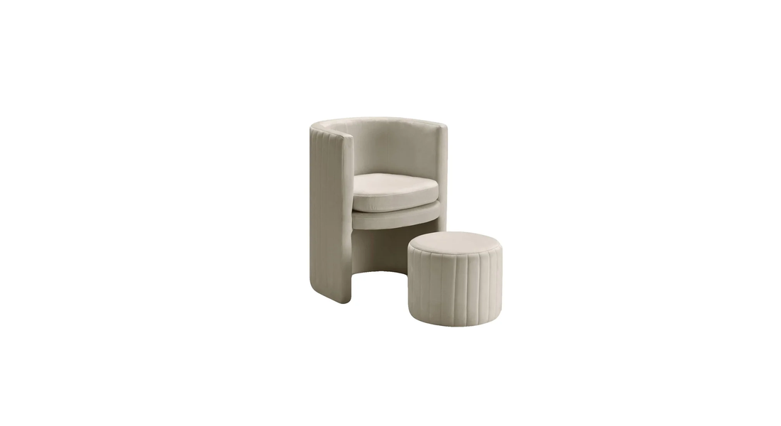 Schillar Chair With Ottoman Beige | Accent Chair With Ottoman Beige