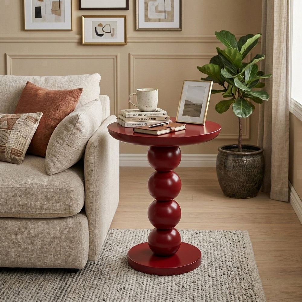 Modern Metal Round Side Table with Beaded Pedestal Base